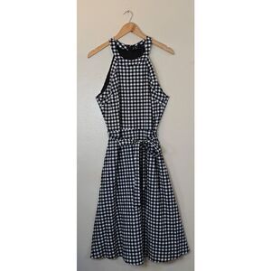 Gibson Gingham Belted Midi Dress Womens Size Medium Black White Sleeveless